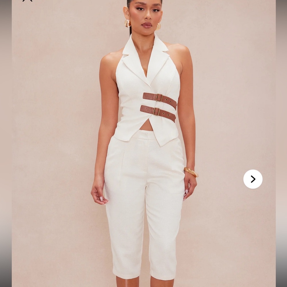 Cream High-Rise Cropped Tailored Pants